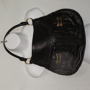 Lauren Ralph Lauren Black Leather Hobo Bag with Gold Hardware